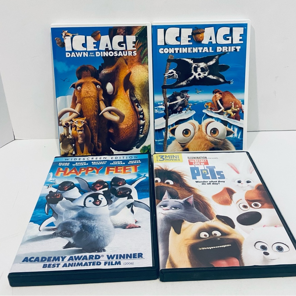 Kids movies DVD CARTOONS Ice Age Dinosaurs Ice Age Drift Happy Feet Secret Pets